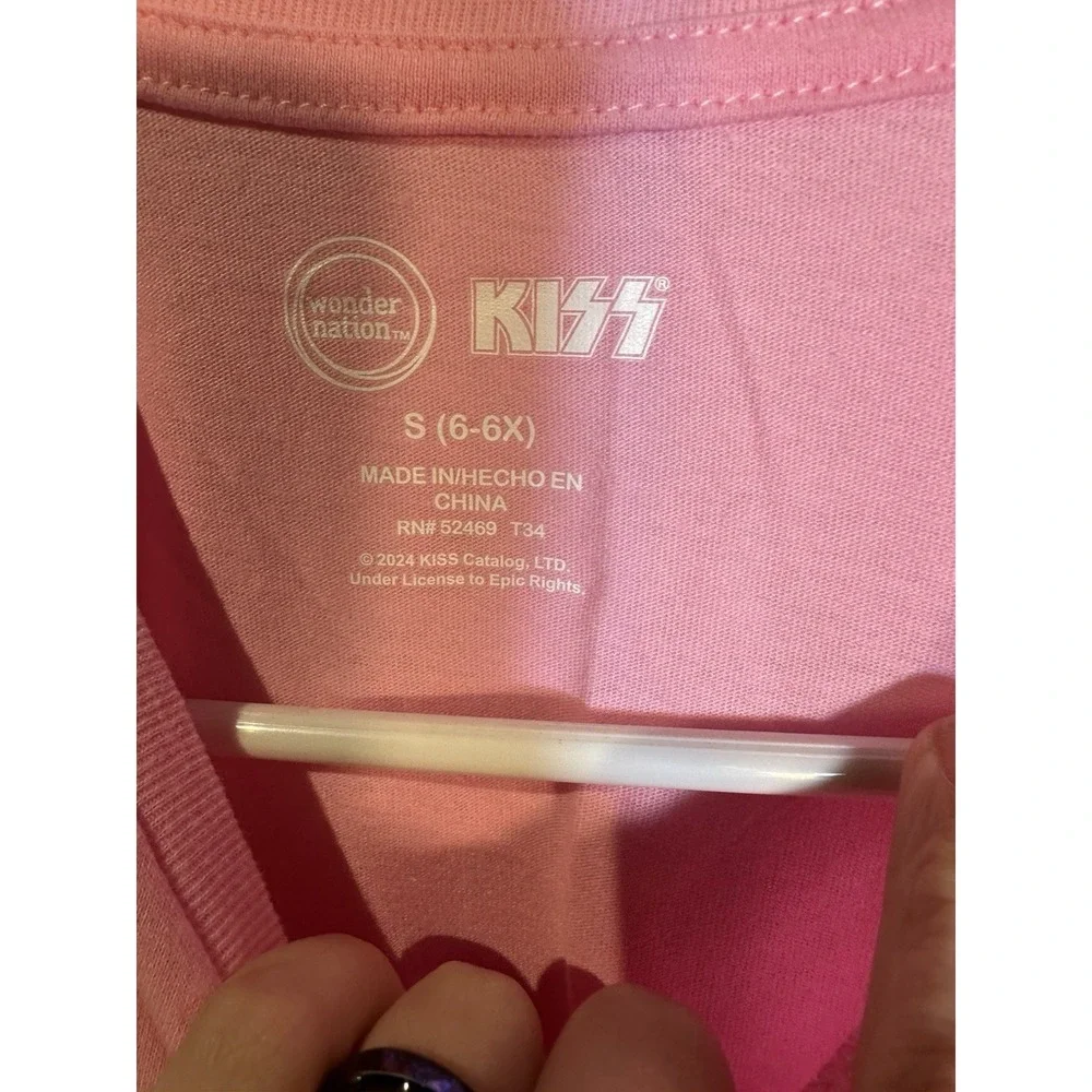 wonder nation KISS girls pink crop top short sleeve shirt size small 6 6x‎